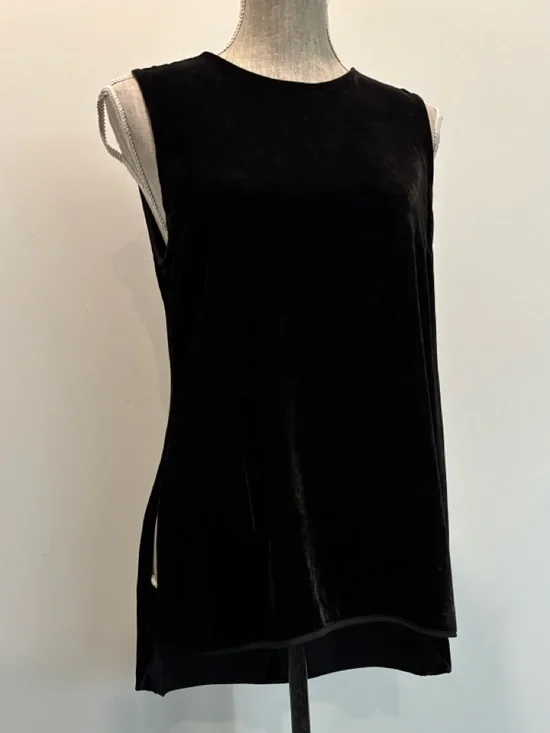 Theory Black Velvet Silk Blend Sleeveless Shell Top High Low Large - Picture 2 of 14